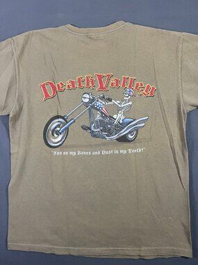 Y2K Death Valley Motorcycle Tshirt Gildan Tag Men’s Medium Beige Sand Biker USA